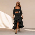 Black ruffled high-low two-piece set